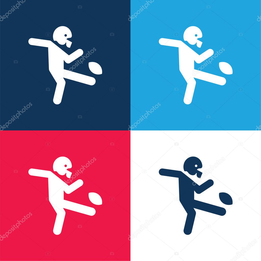 American Football Player Kicking The Ball blue and red four color minimal icon set