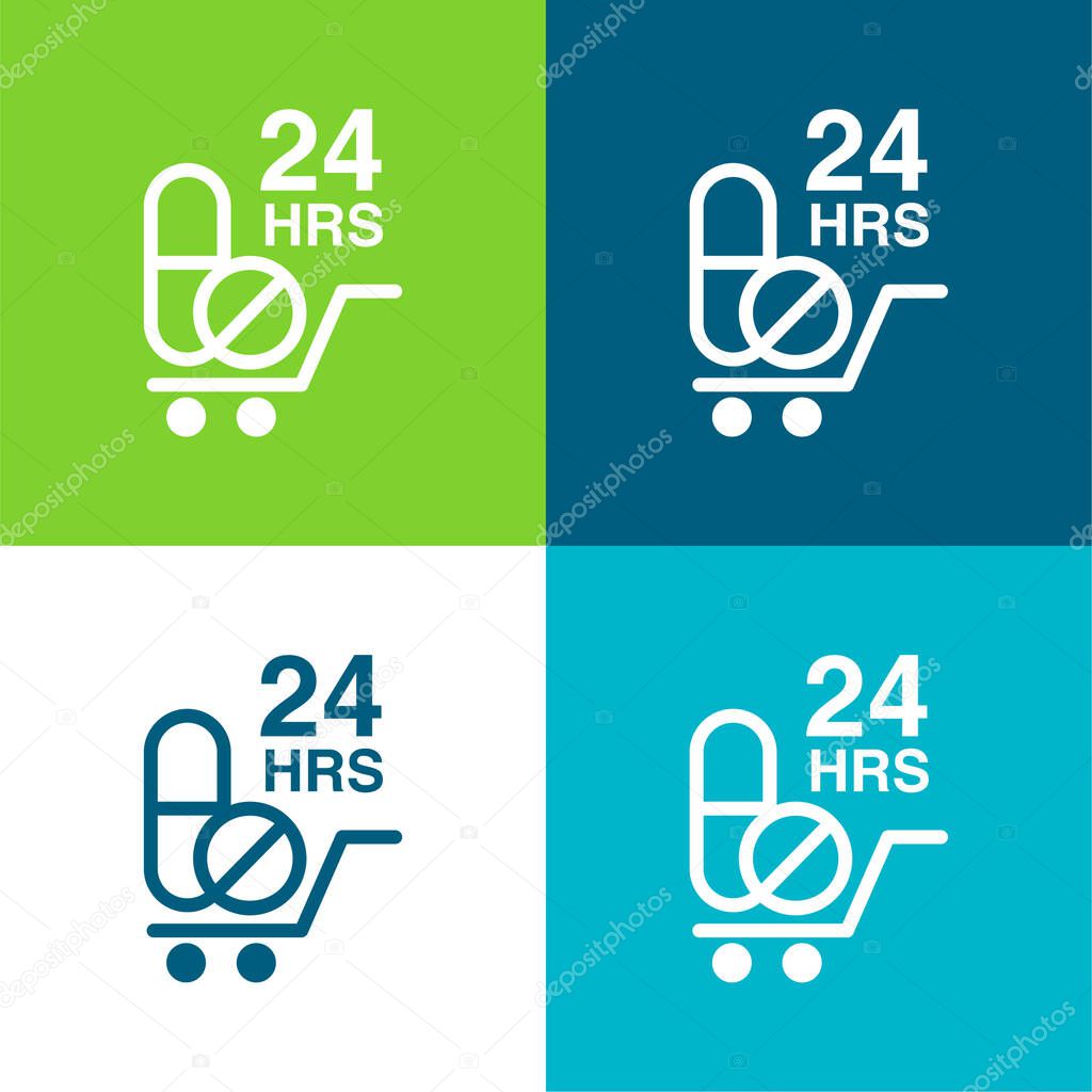 24 Hours Drugs Delivery Flat four color minimal icon set
