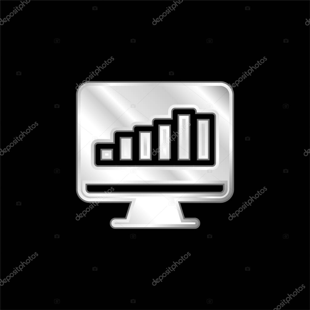 Bar Graph On Screen silver plated metallic icon