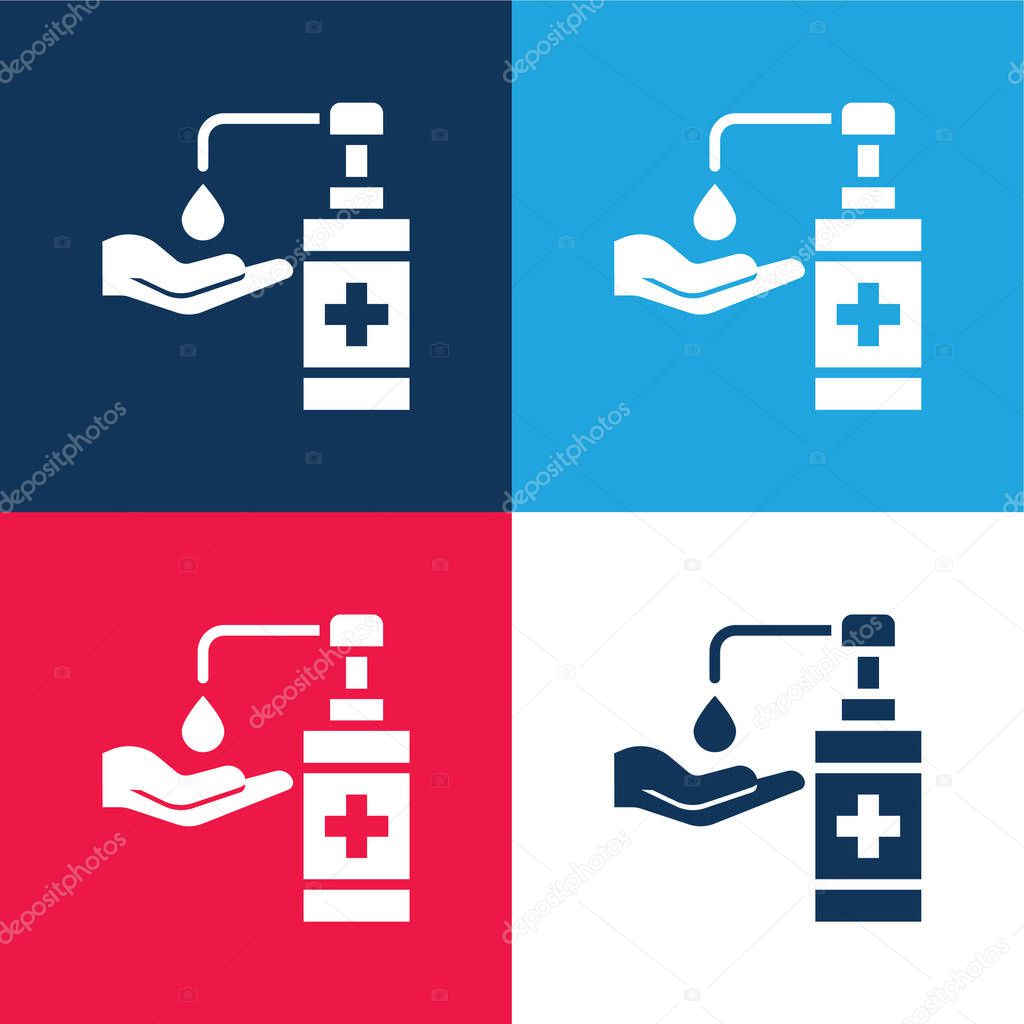 Antibacterial Gel blue and red four color minimal icon set
