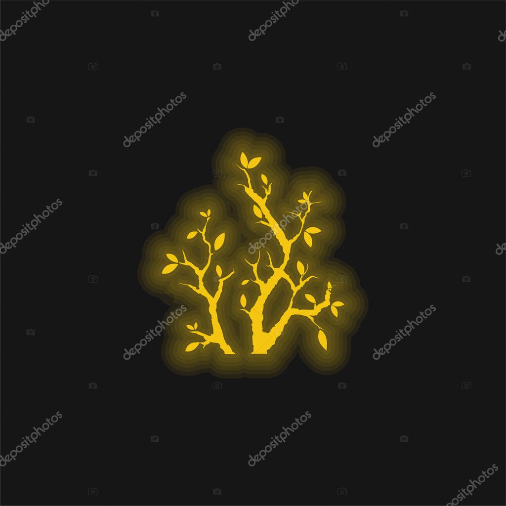 Branches With Leaves yellow glowing neon icon