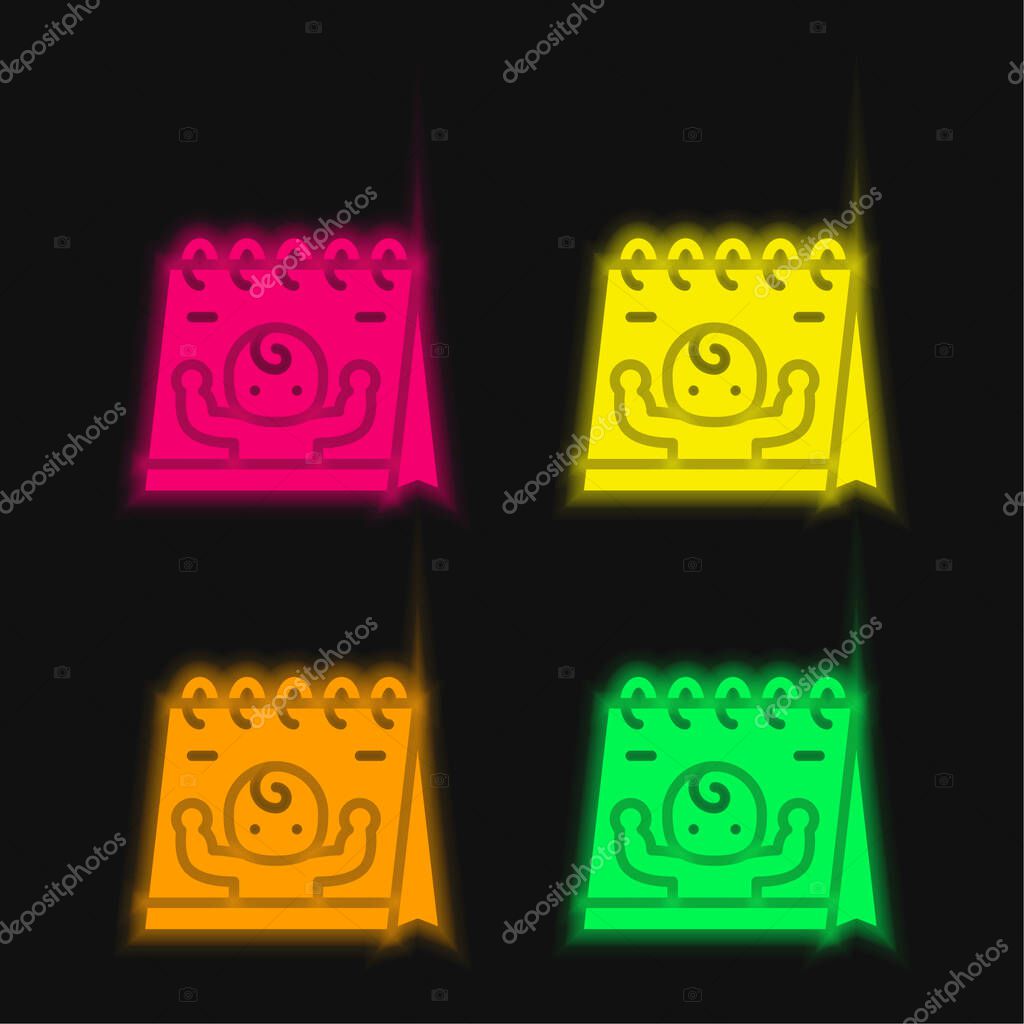 Born four color glowing neon vector icon