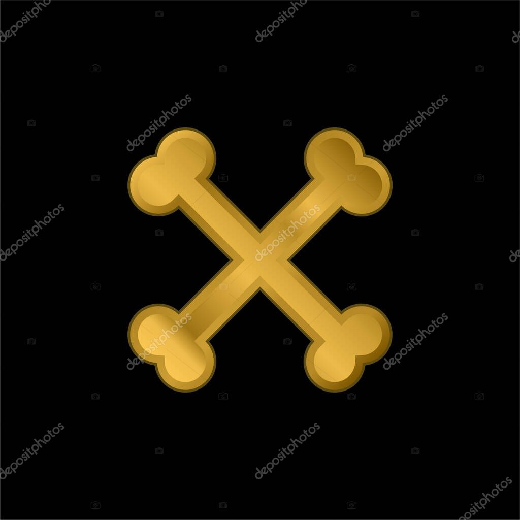 Bones Crossed gold plated metalic icon or logo vector