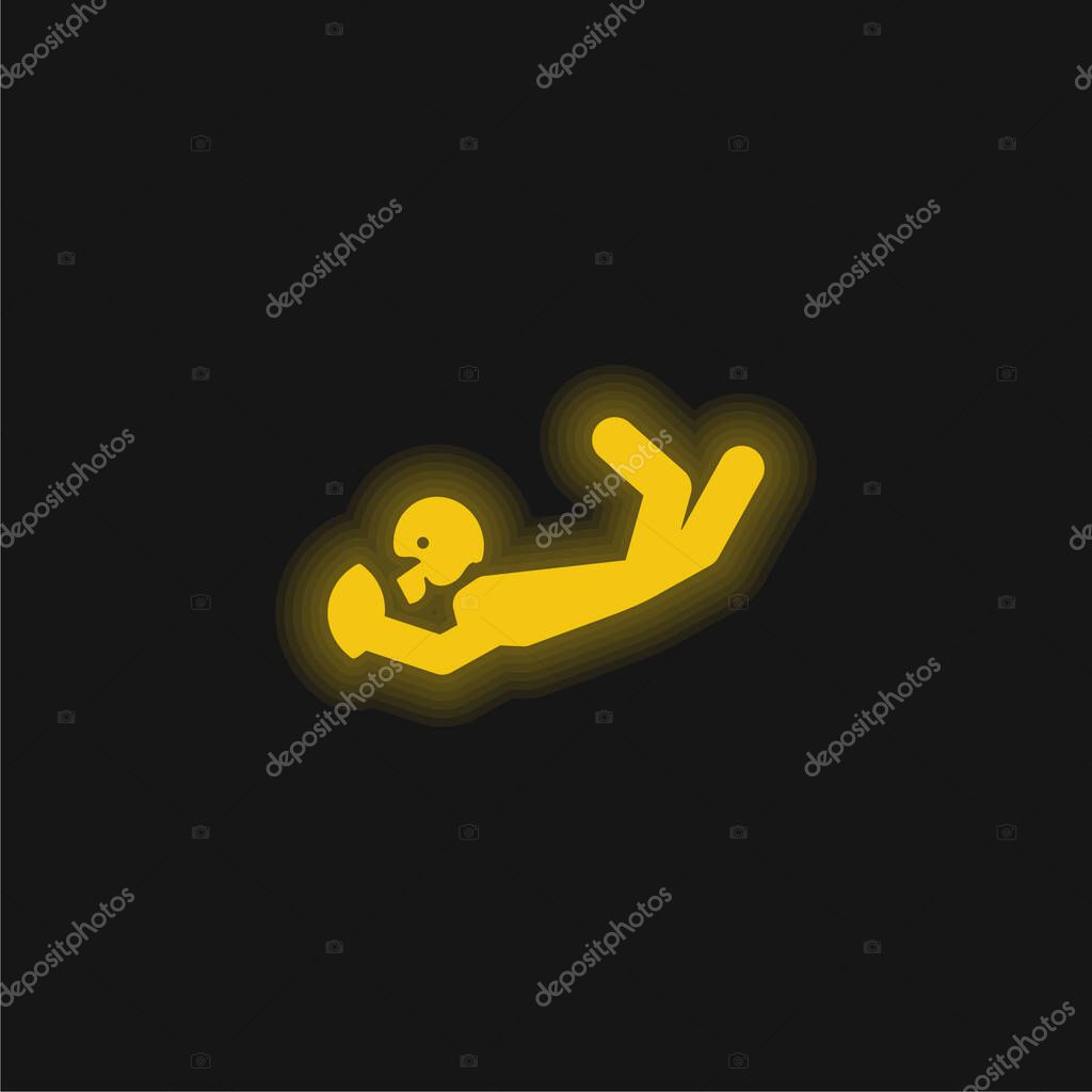 American Football Player Catching The Ball yellow glowing neon icon
