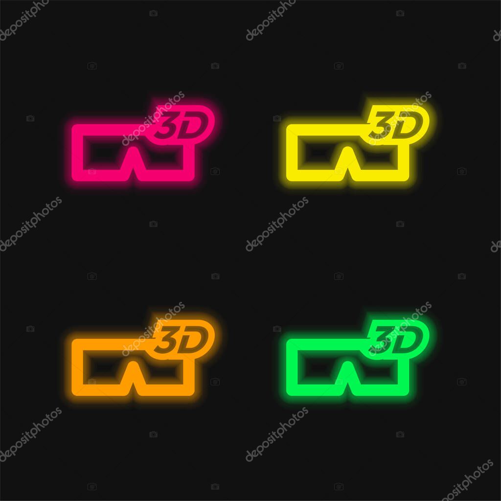 3D Glass Symbol four color glowing neon vector icon