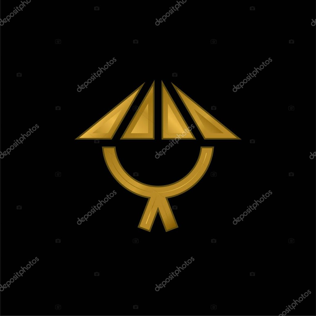 Bamboo Hat gold plated metalic icon or logo vector