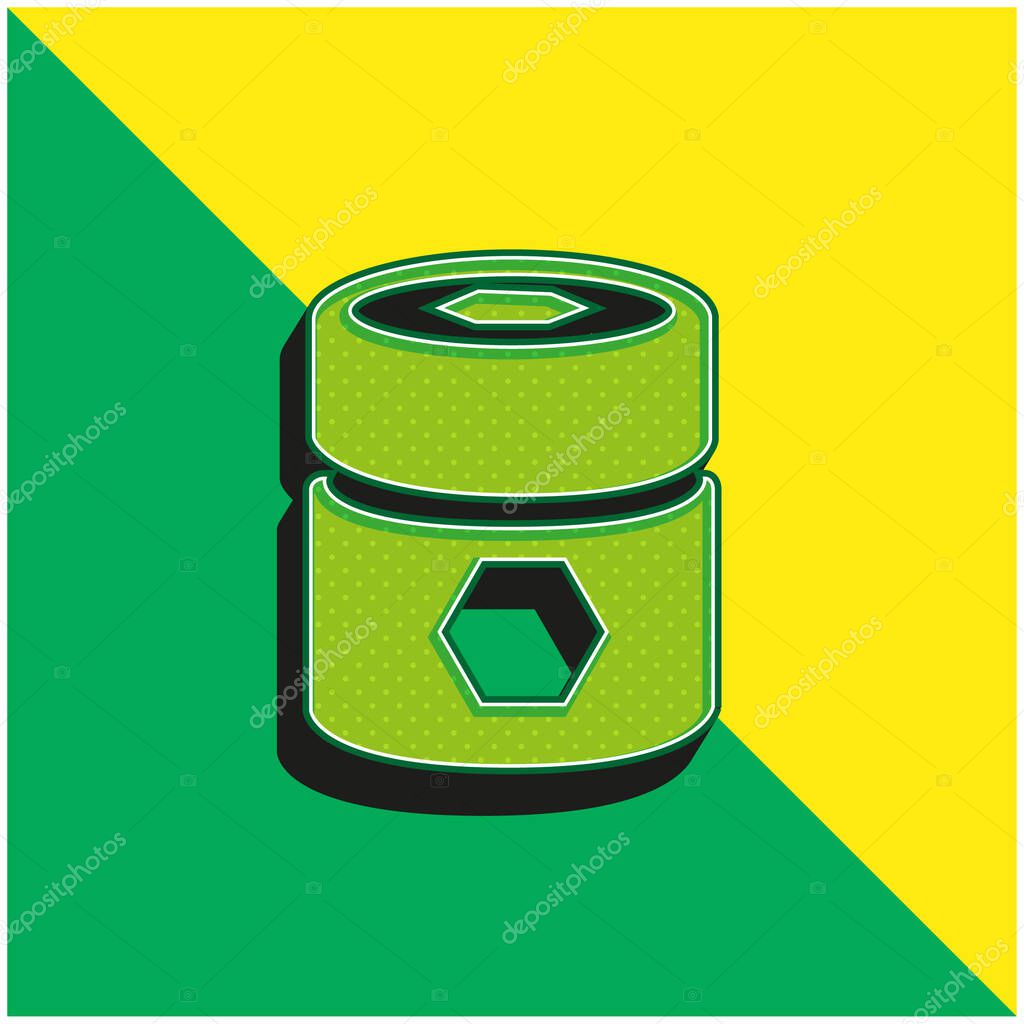Barrel With Pentagons Green and yellow modern 3d vector icon logo