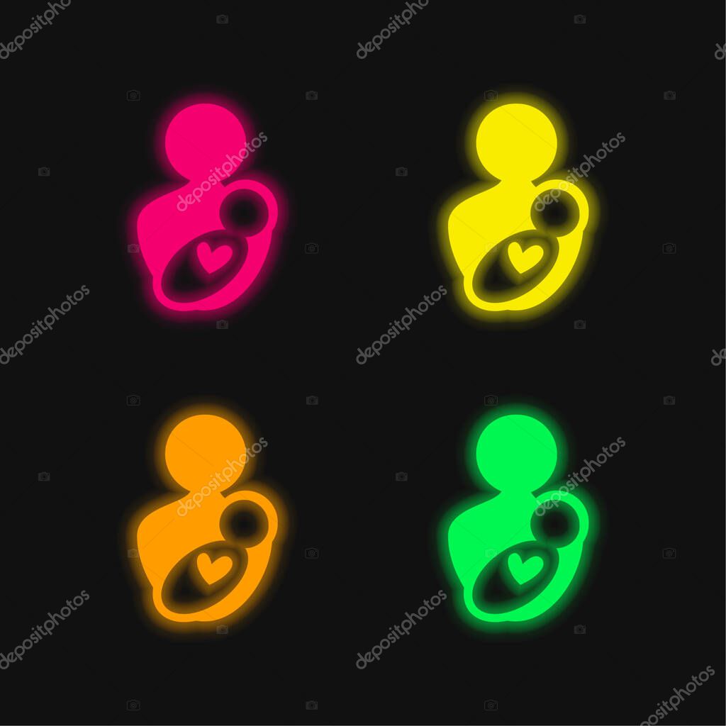 Baby And Mom four color glowing neon vector icon