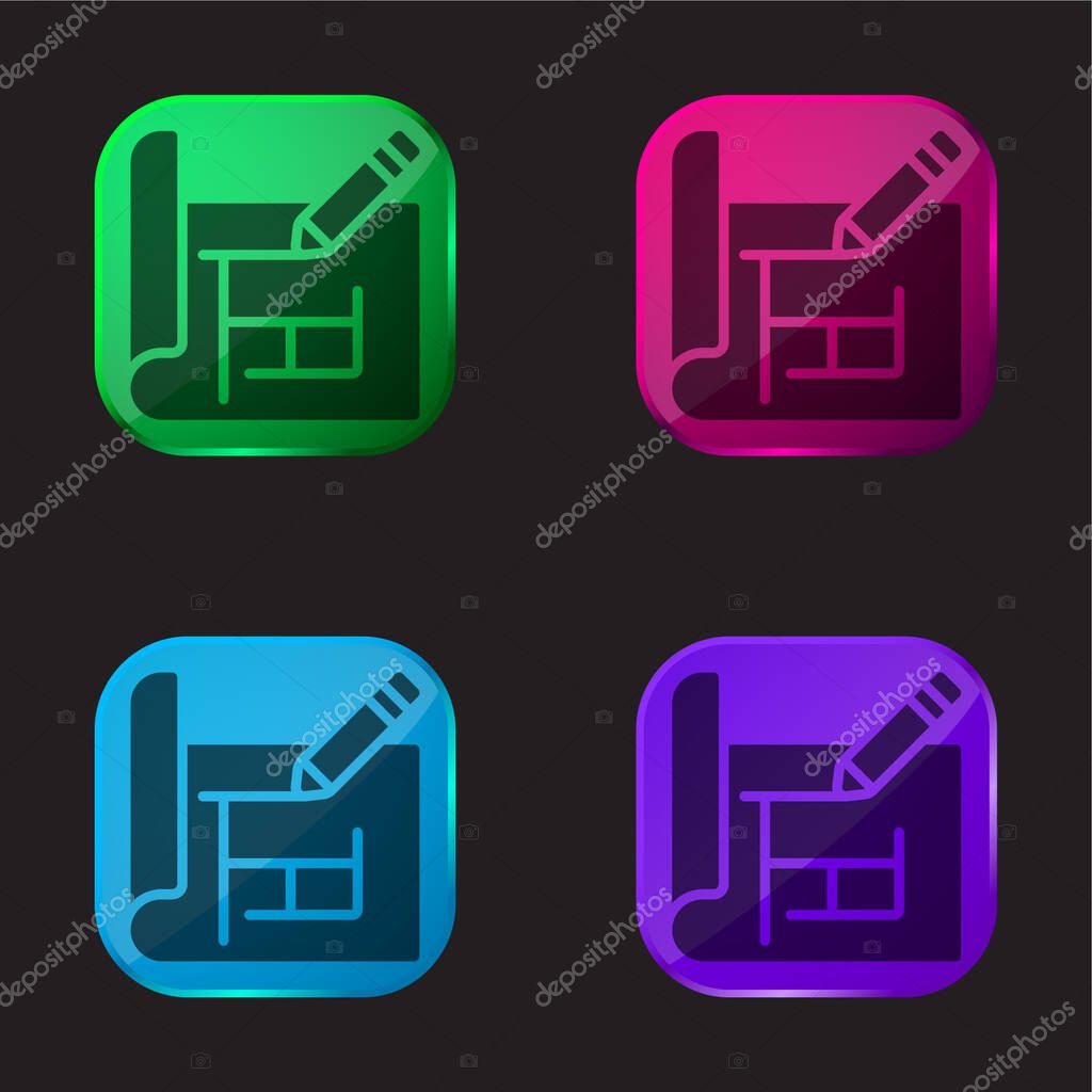 Blueprint four color glass button icon