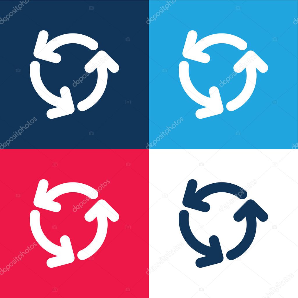 Arrows Circle Of Three Rotating In Counterclockwise Direction blue and red four color minimal icon set