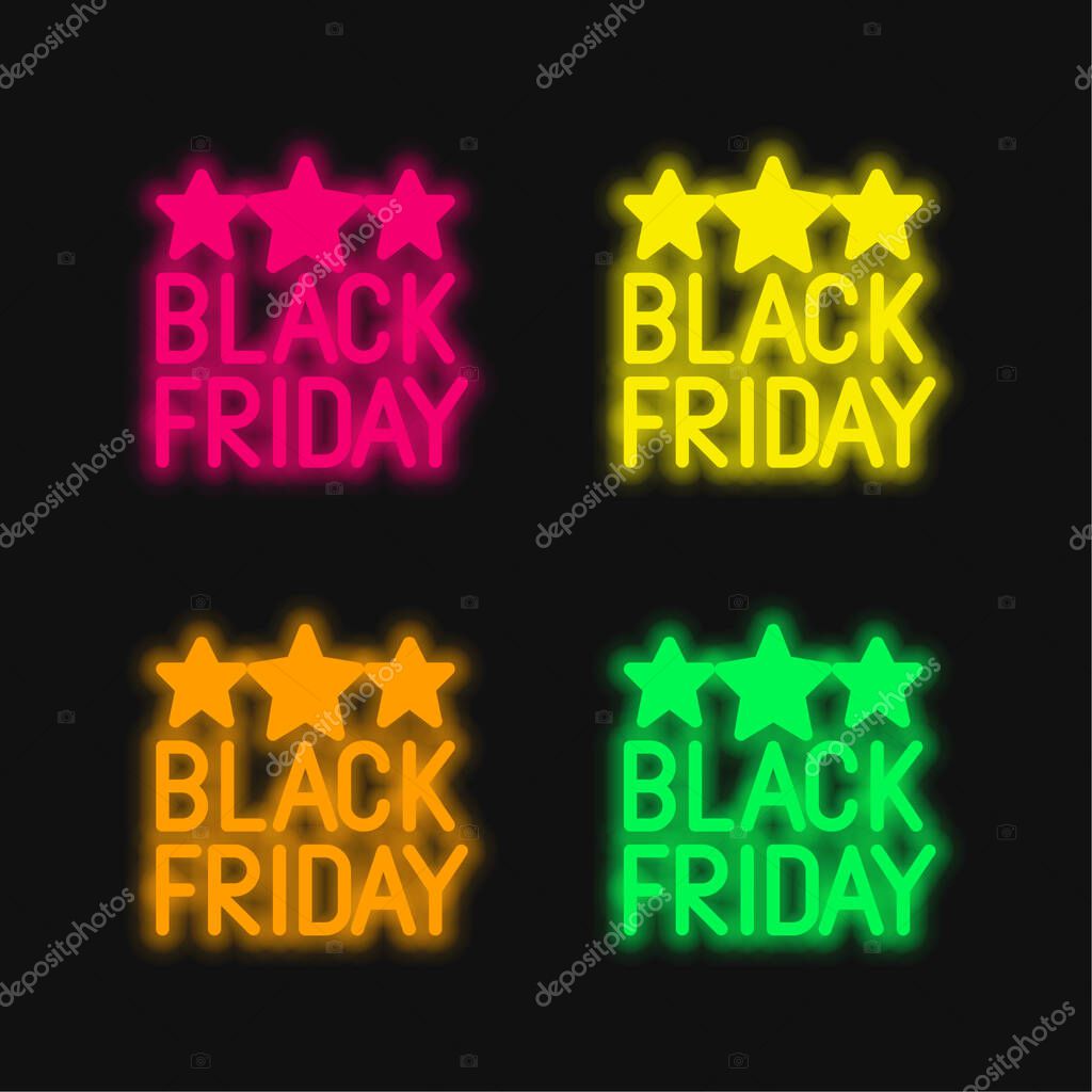 Black Friday four color glowing neon vector icon