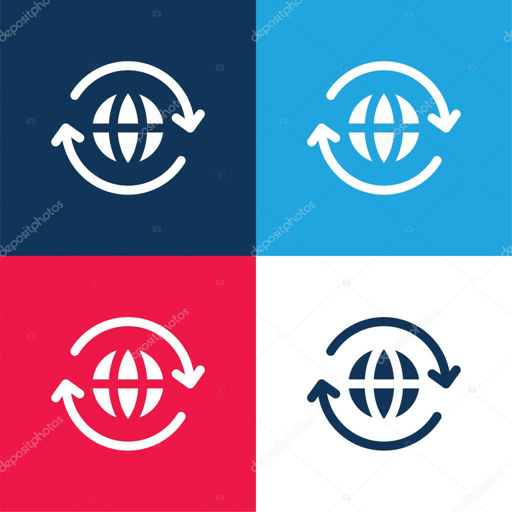 Around The World blue and red four color minimal icon set