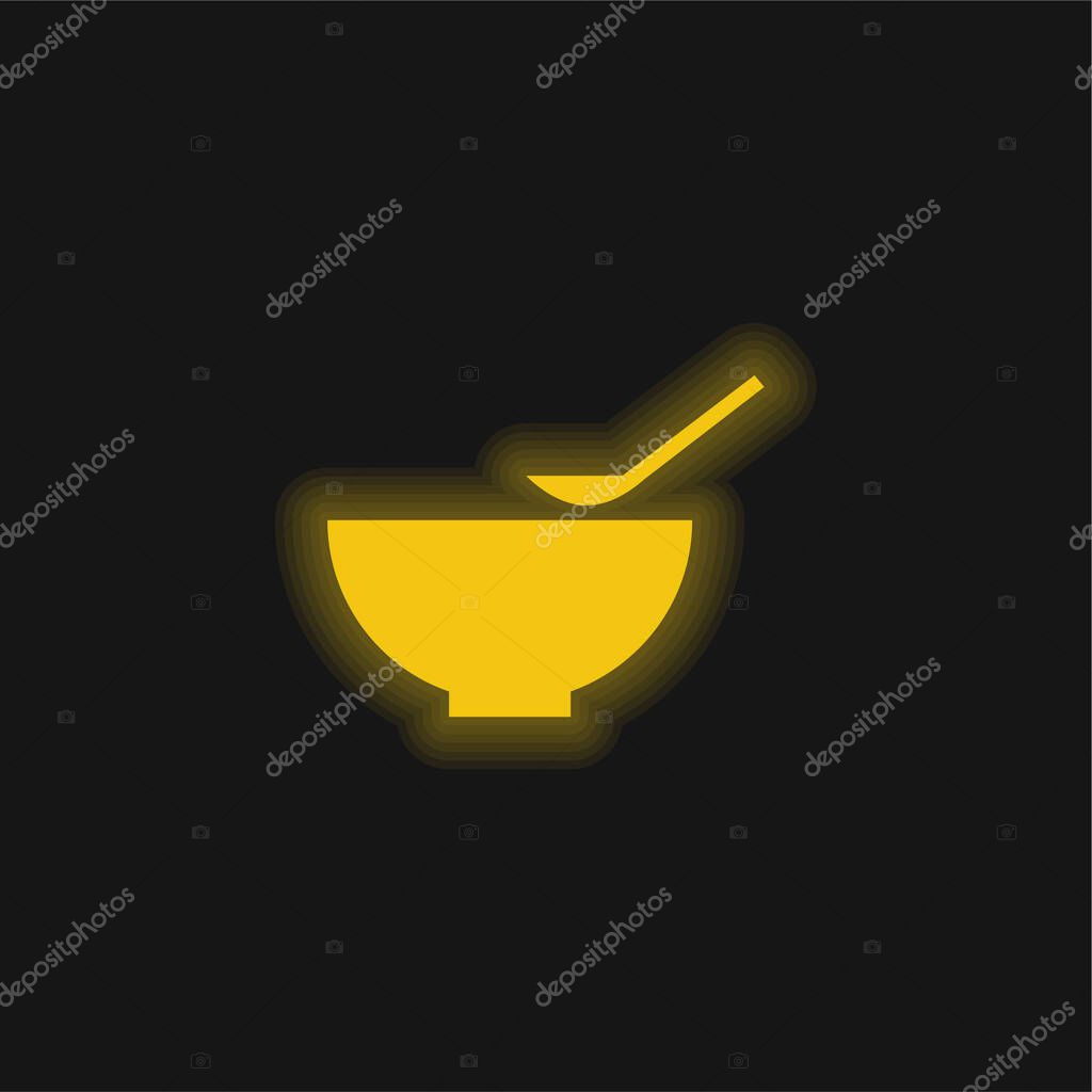 Bowl And Spoon yellow glowing neon icon
