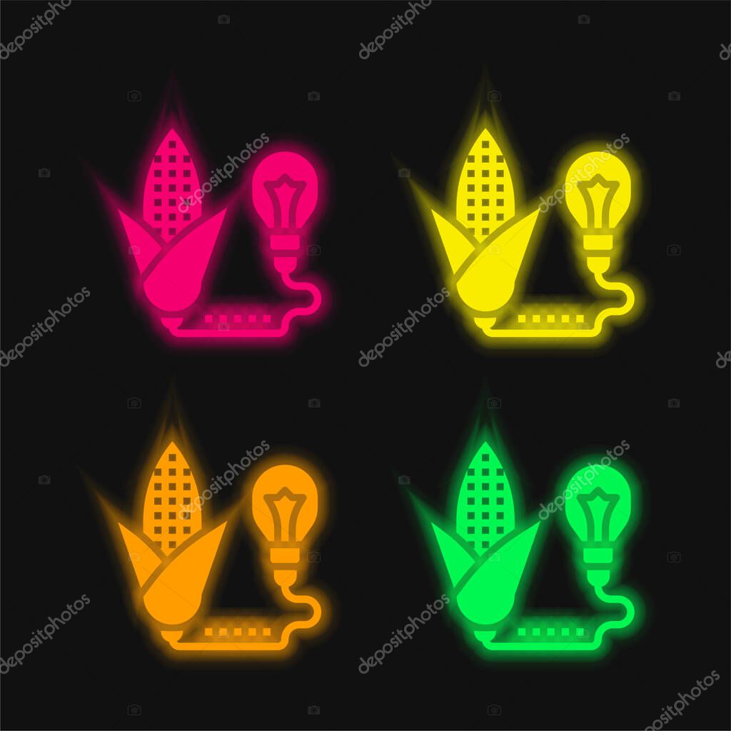 Biomass four color glowing neon vector icon