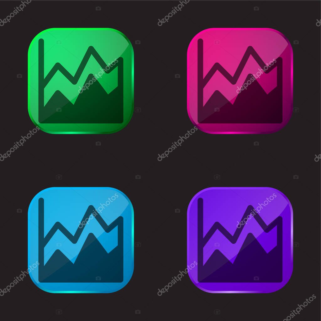 Area Chart four color glass button icon