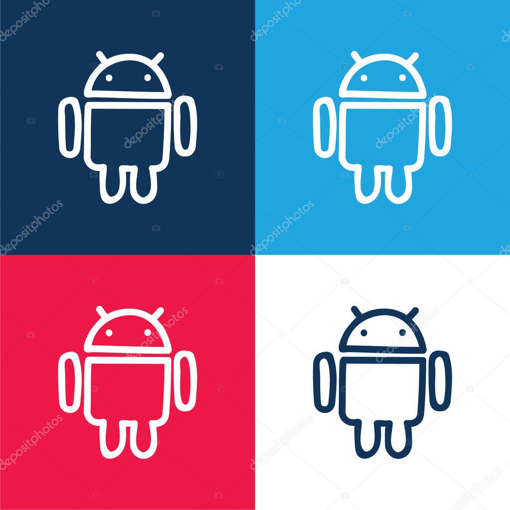 Android Hand Drawn Logo Outline blue and red four color minimal icon set