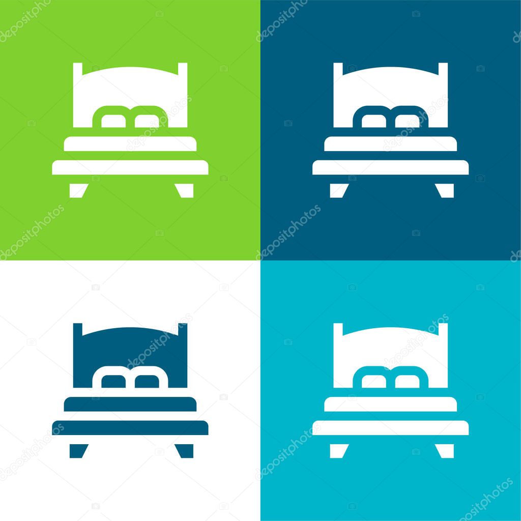 Bed Flat four color minimal icon set
