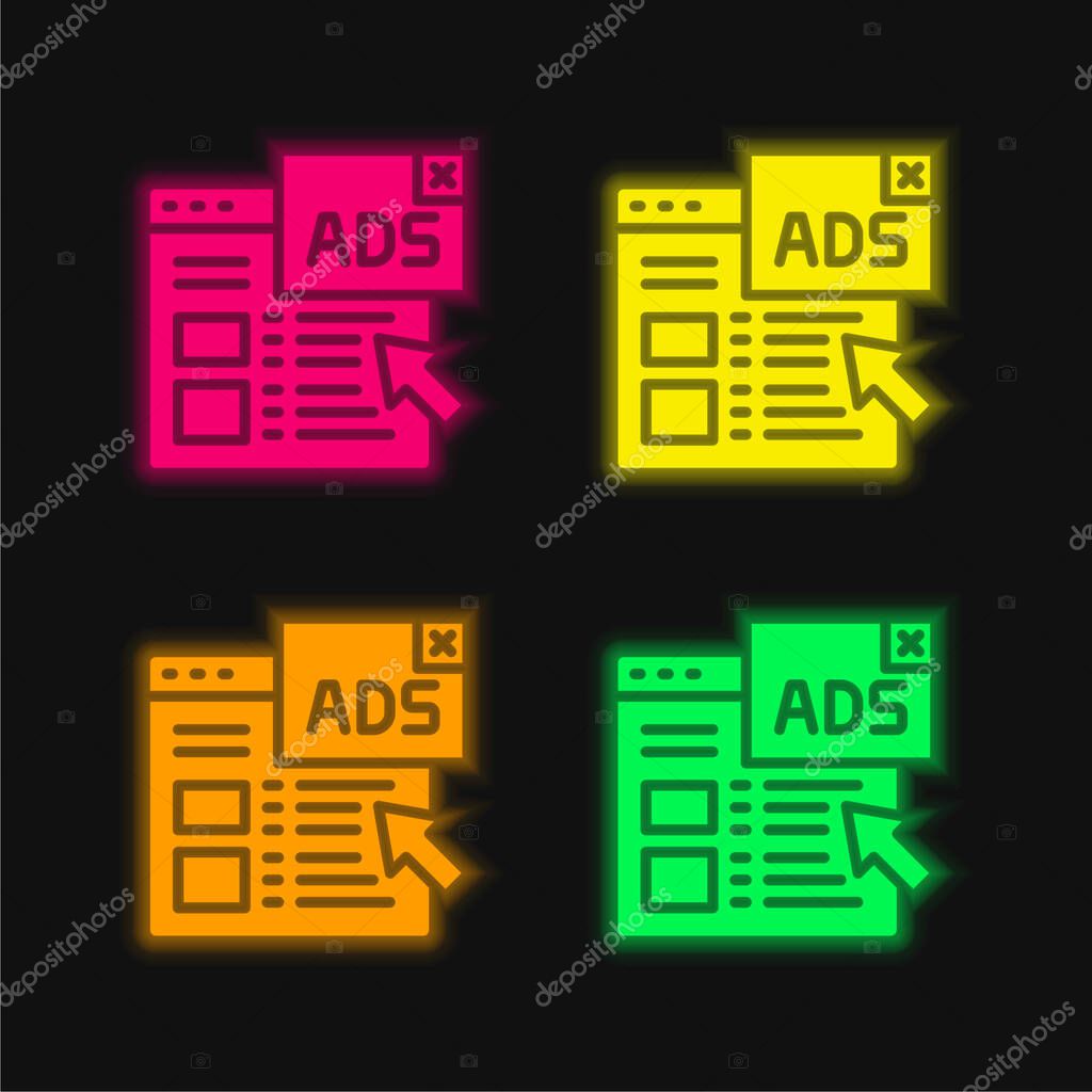 Advertising four color glowing neon vector icon