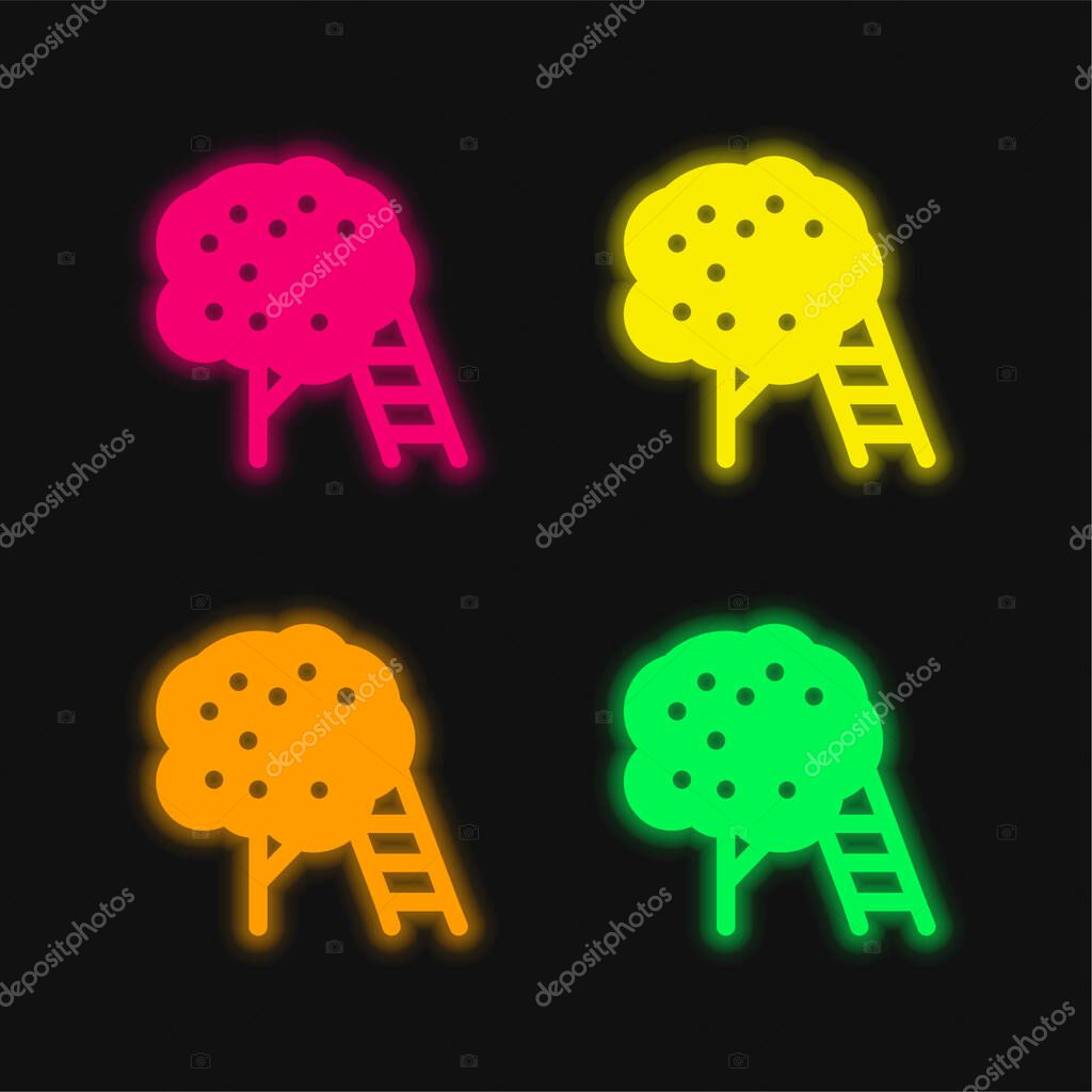 Apple Tree four color glowing neon vector icon