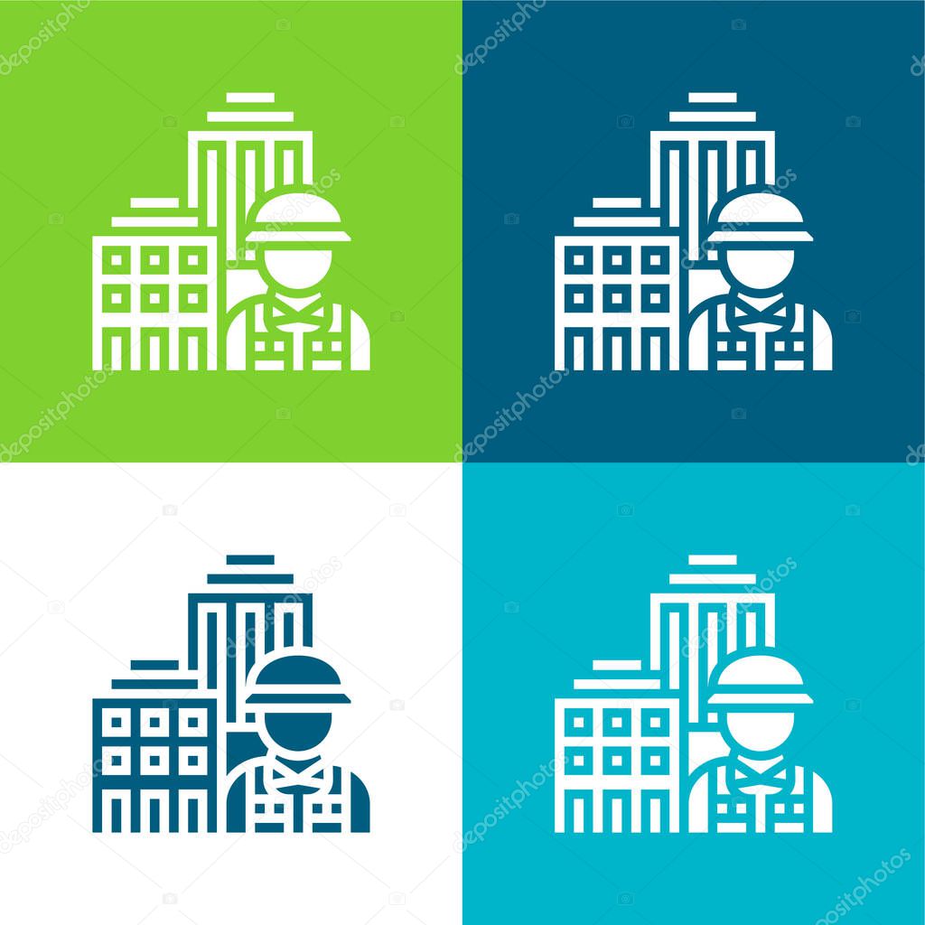 Architecture Flat four color minimal icon set