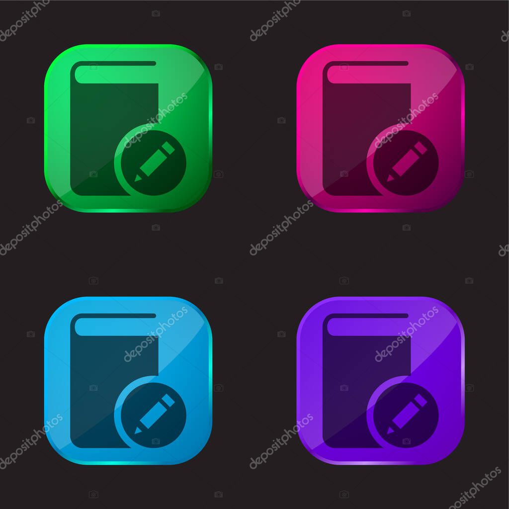 Book With A Pencil Sign four color glass button icon