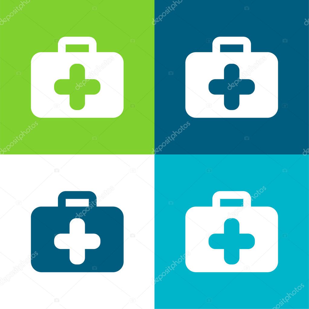 Briefcase Flat four color minimal icon set