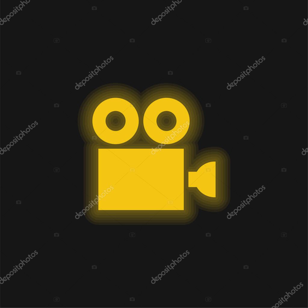 Antique Cinema Camera yellow glowing neon icon