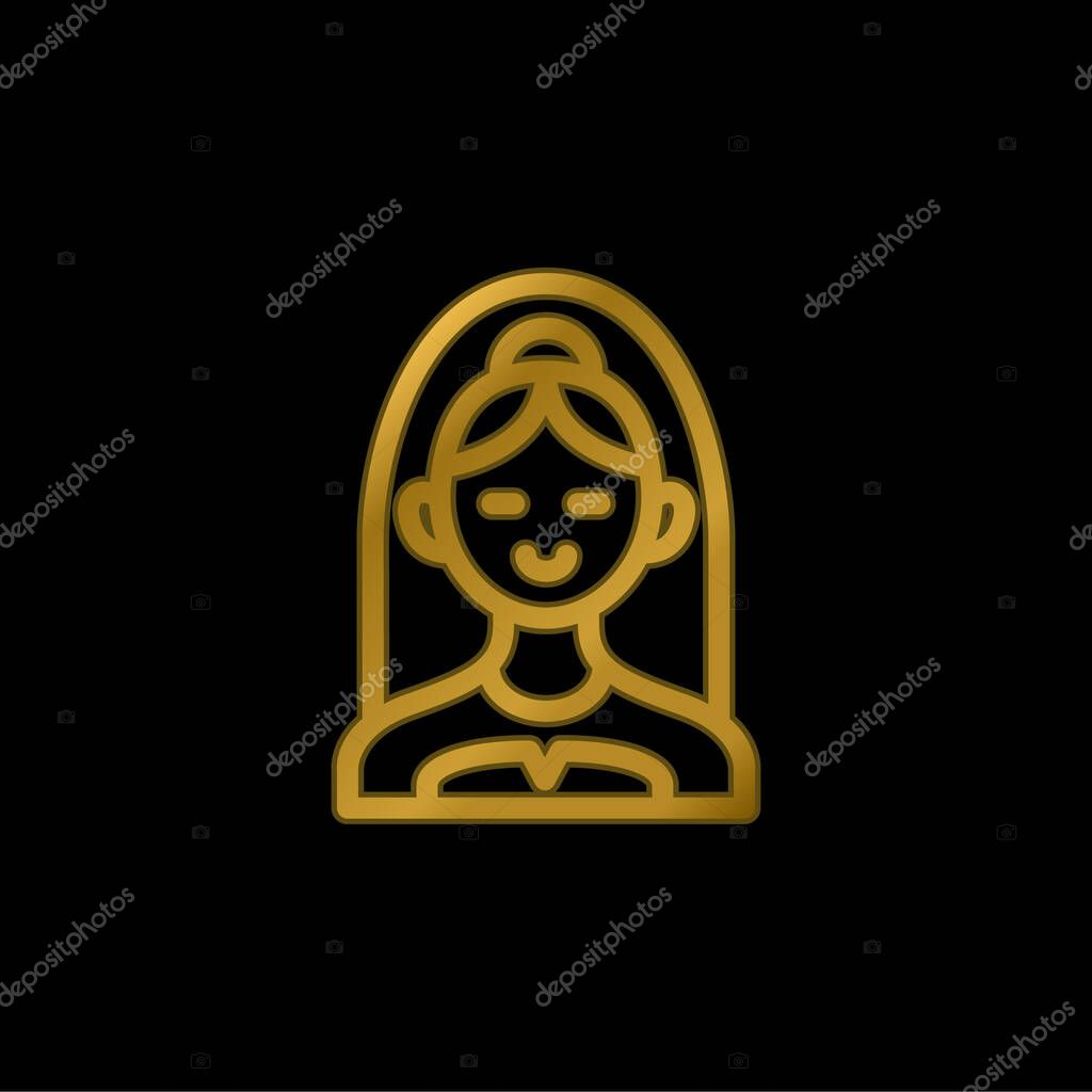 Bride Bust gold plated metalic icon or logo vector