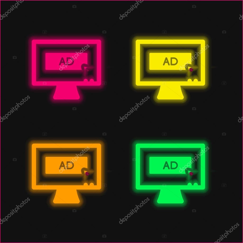 AD Media four color glowing neon vector icon