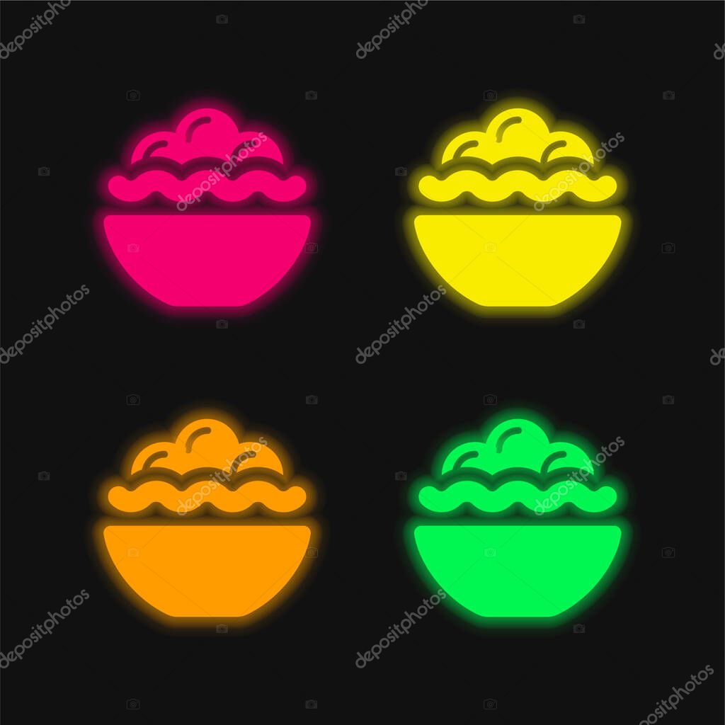Bowl Full Of Food four color glowing neon vector icon