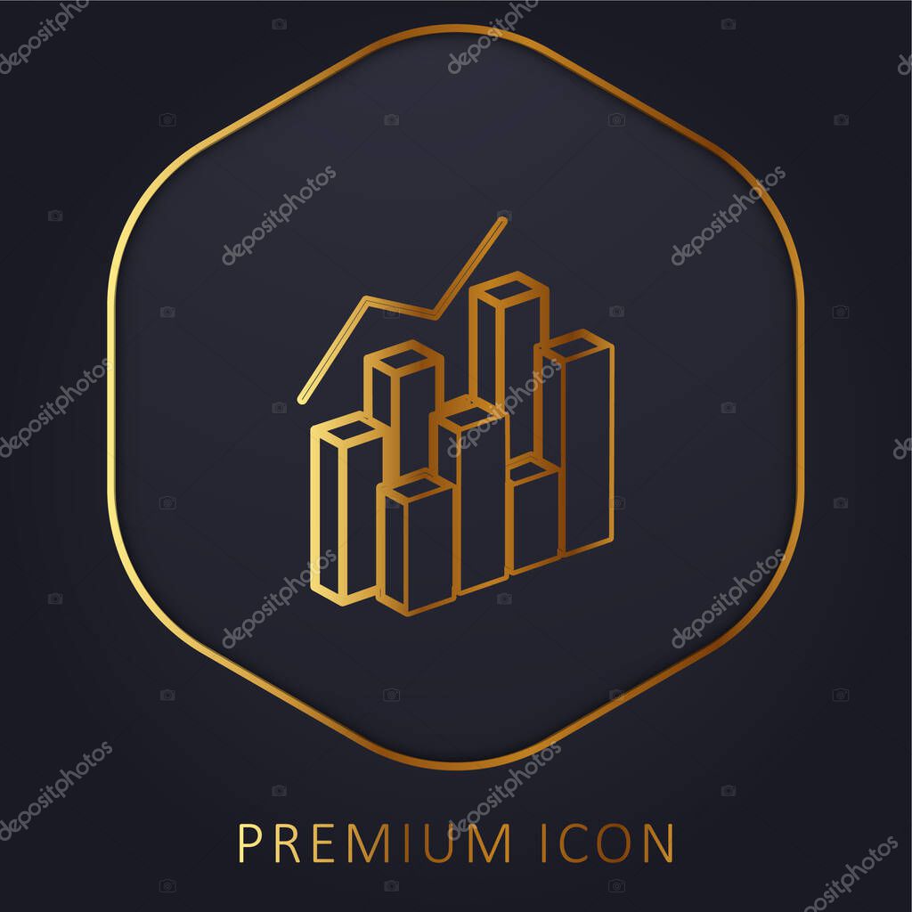 3d Data Analytics Dual Bars Graphic golden line premium logo or icon