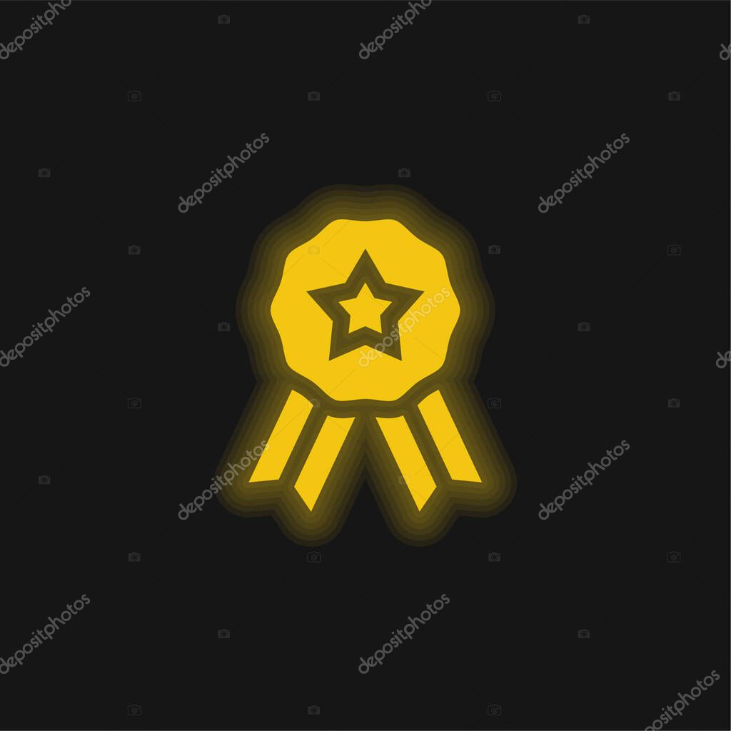 Badge yellow glowing neon icon