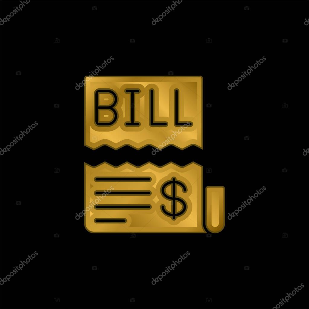 Bill gold plated metalic icon or logo vector