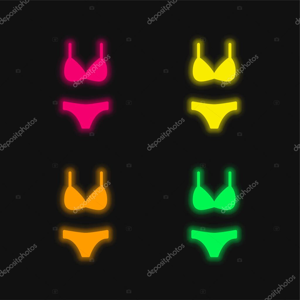Bikini four color glowing neon vector icon