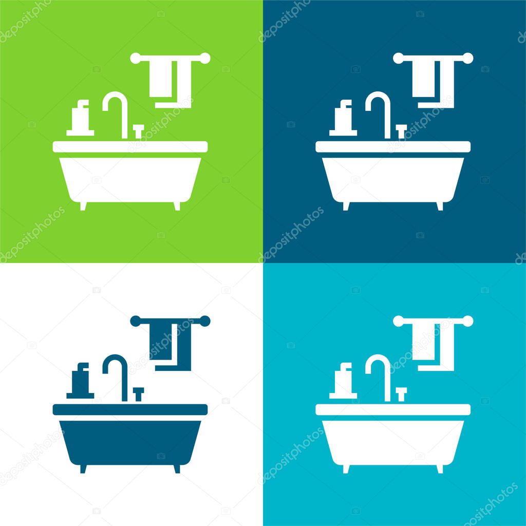 Bathtub Flat four color minimal icon set