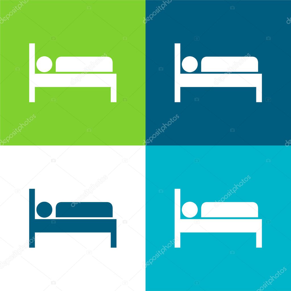 Bed Flat four color minimal icon set