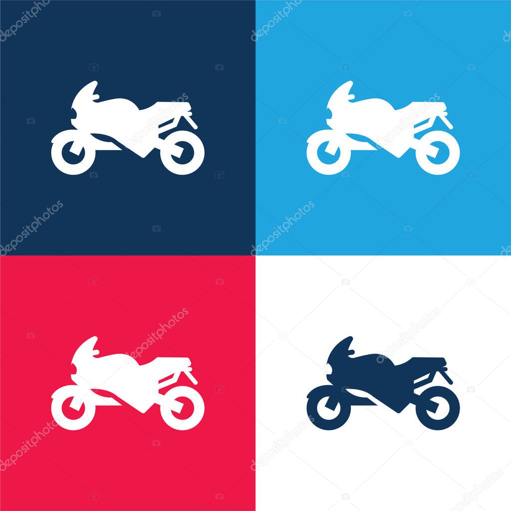 Bike blue and red four color minimal icon set