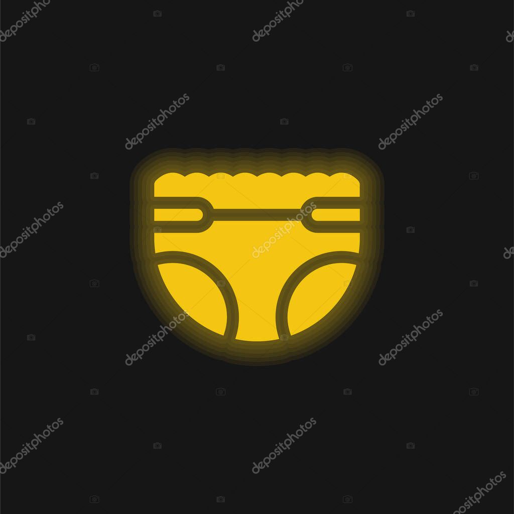 Baby Diaper yellow glowing neon icon