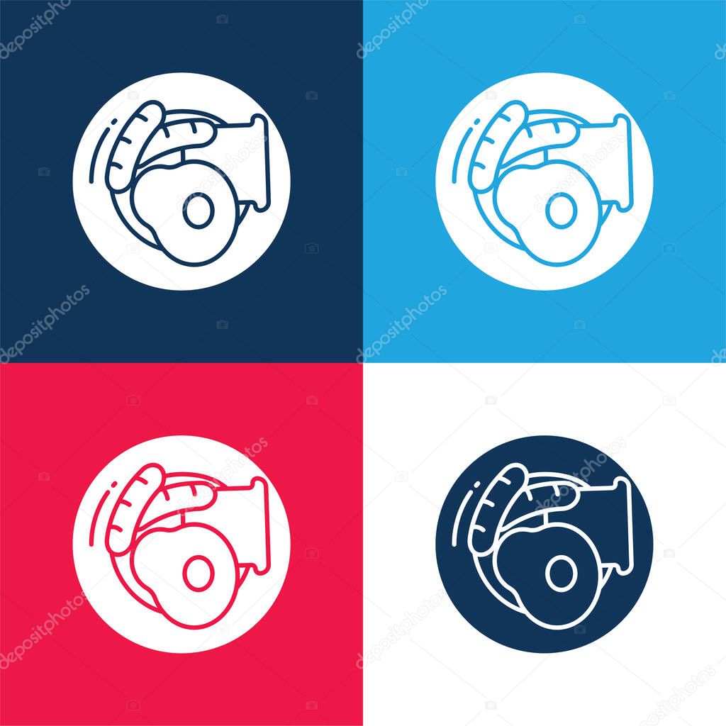 Breakfast blue and red four color minimal icon set