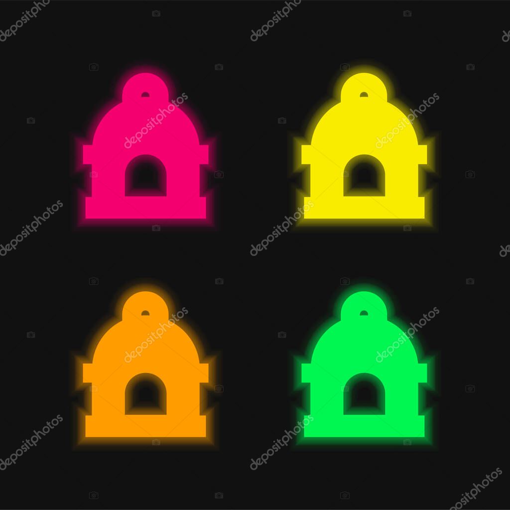 Bird House four color glowing neon vector icon