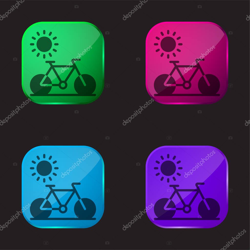 Bike four color glass button icon