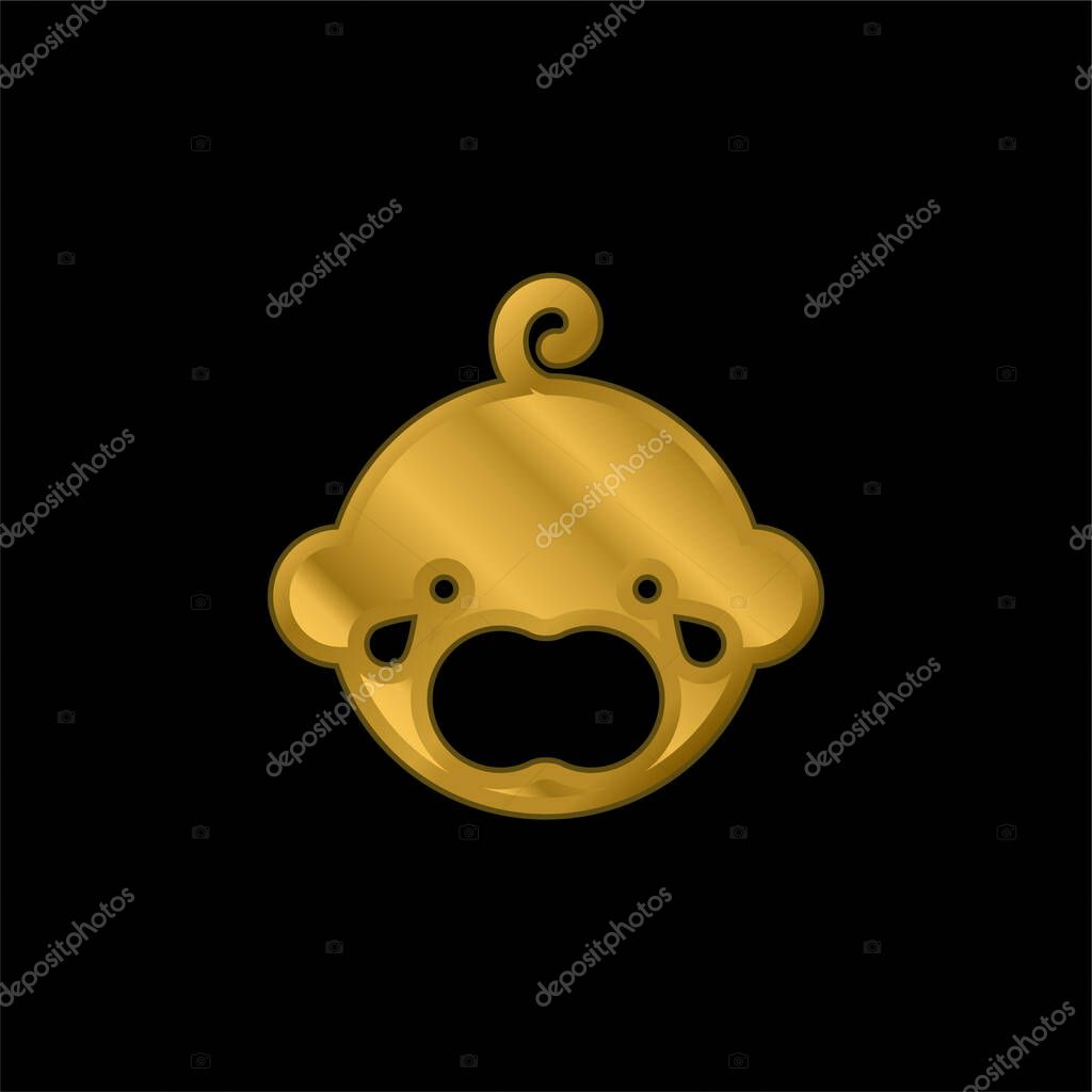 Baby Crying gold plated metalic icon or logo vector