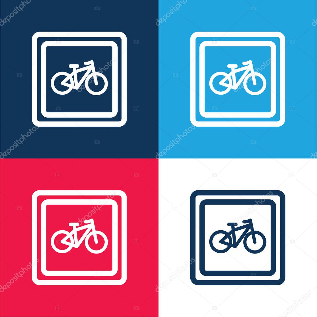 Bike Parking Signal blue and red four color minimal icon set
