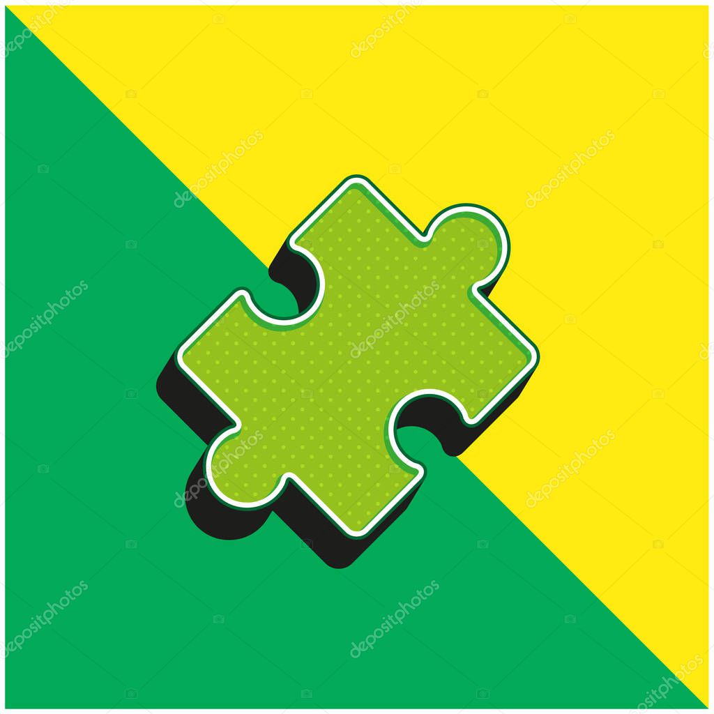 Black Rotated Puzzle Piece Green and yellow modern 3d vector icon logo
