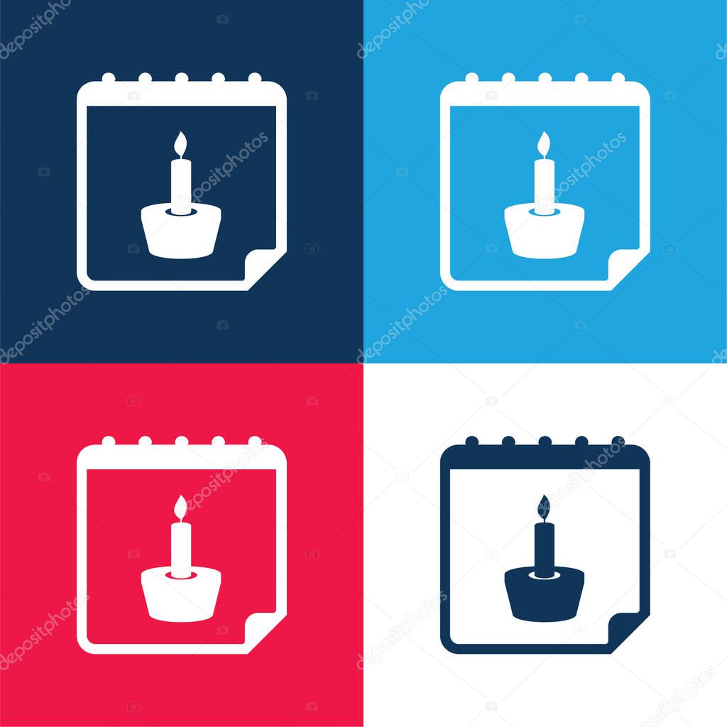 Birthday Reminder blue and red four color minimal icon set