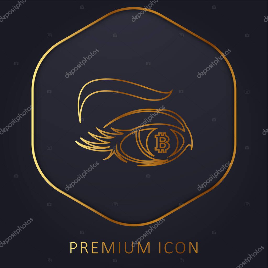 Bitcoin Sign In Eye Iris golden line premium logo or icon