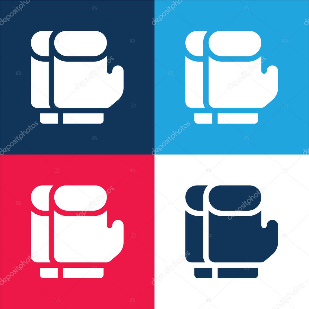 Boxing Gloves blue and red four color minimal icon set