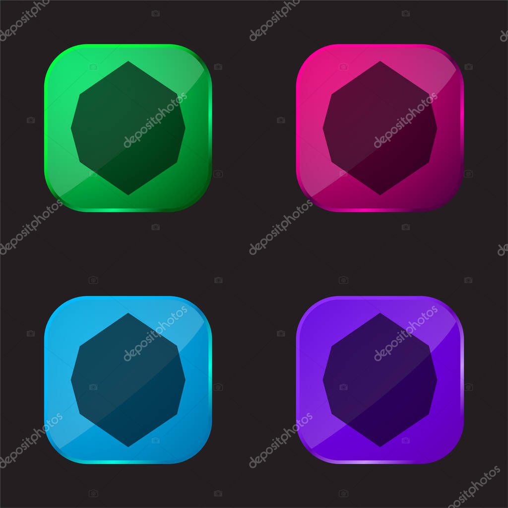 Black Octagon Shape four color glass button icon