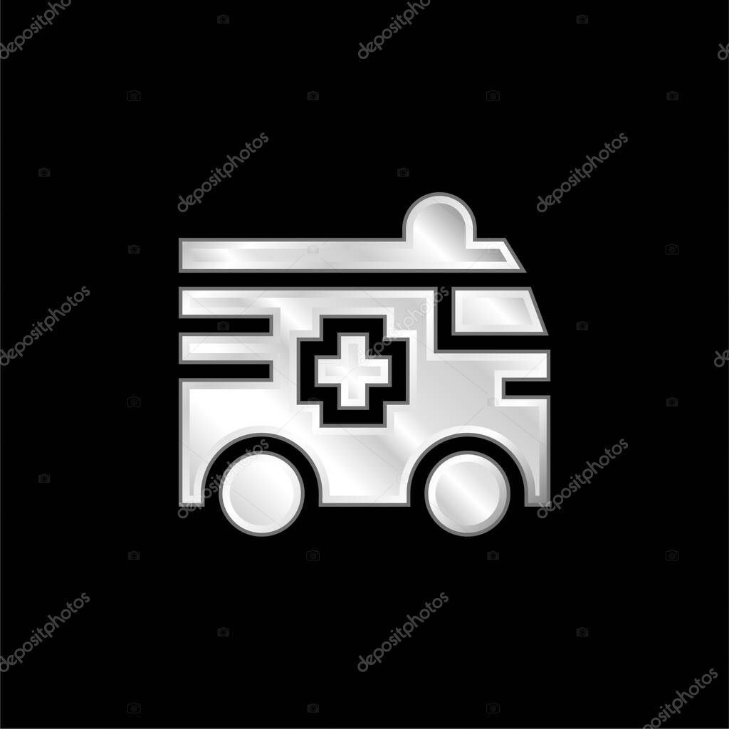 Ambulance silver plated metallic icon