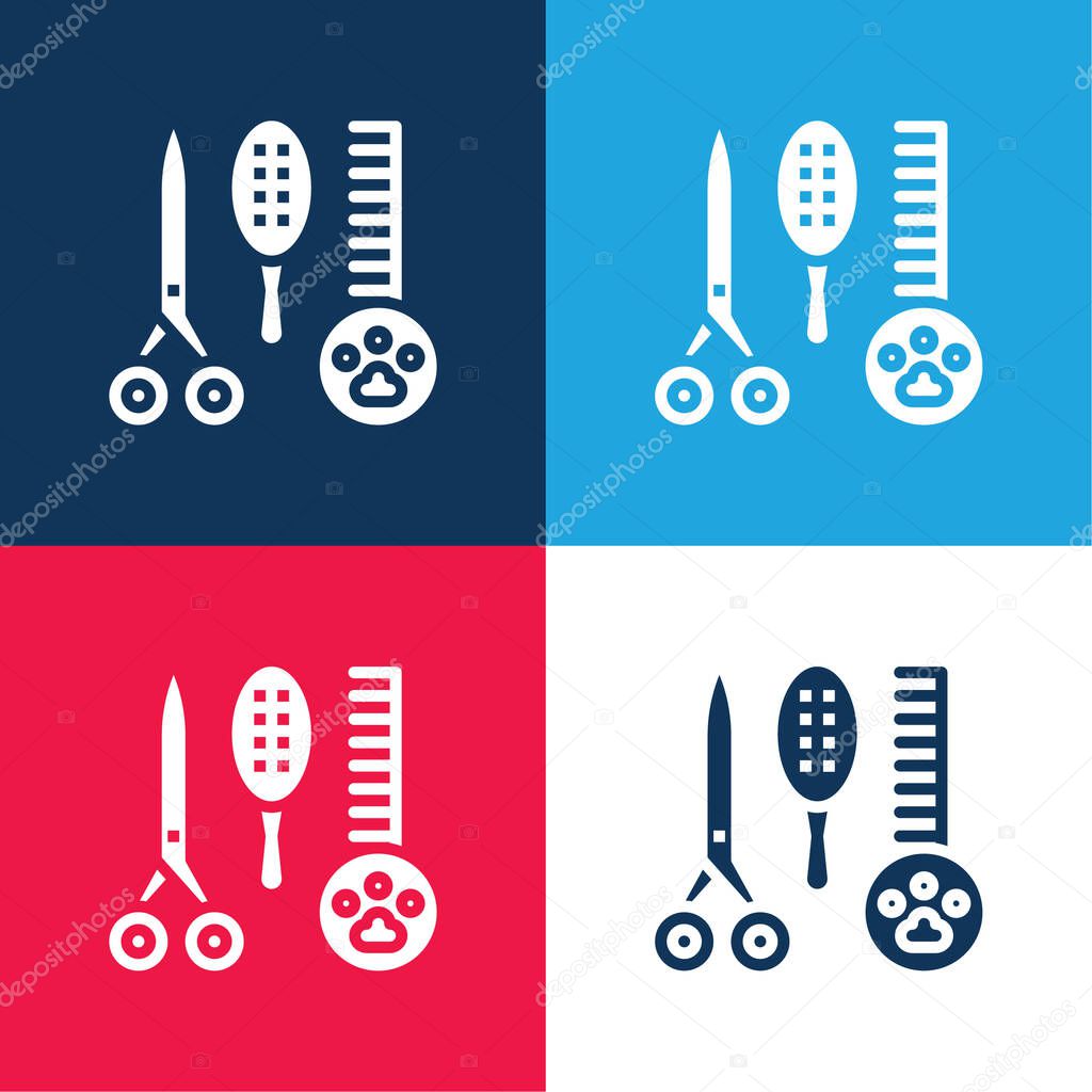 Beauty Saloon blue and red four color minimal icon set